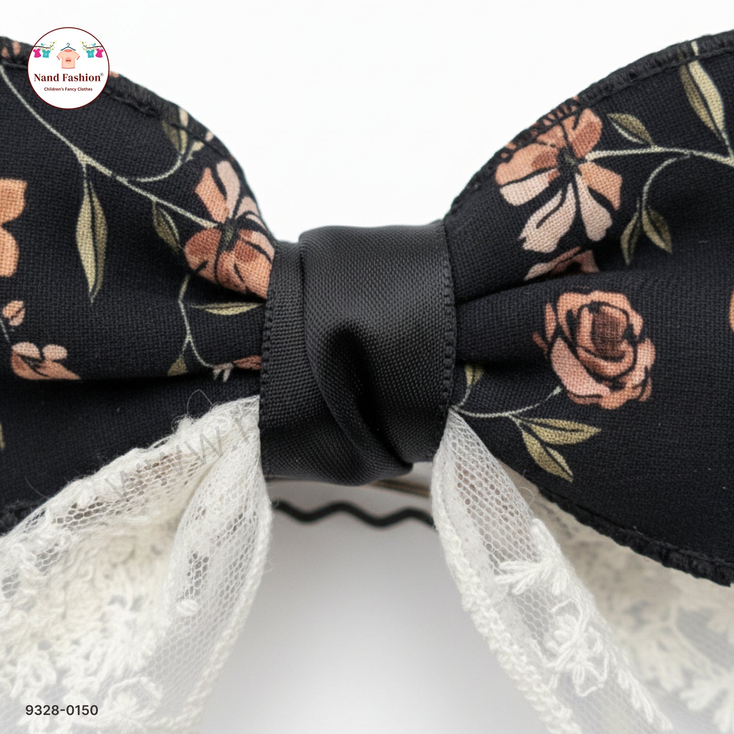 Black Floral Designer Bow Hair Pin for Baby Girls