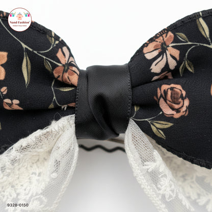 Black Floral Designer Bow Hair Pin for Baby Girls