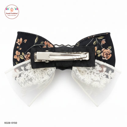 Black Floral Designer Bow Hair Pin for Baby Girls