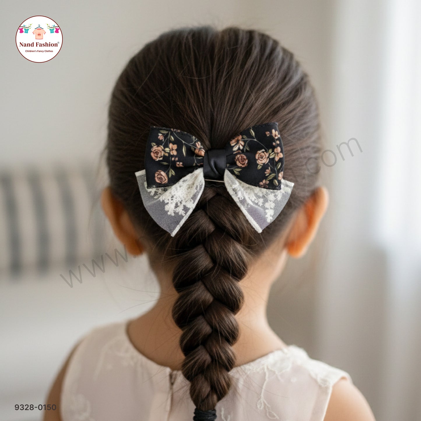 Black Floral Designer Bow Hair Pin for Baby Girls