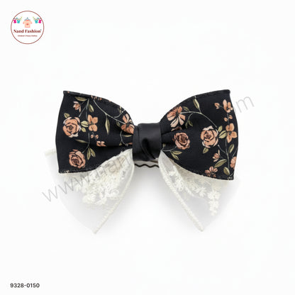 Black Floral Designer Bow Hair Pin for Baby Girls