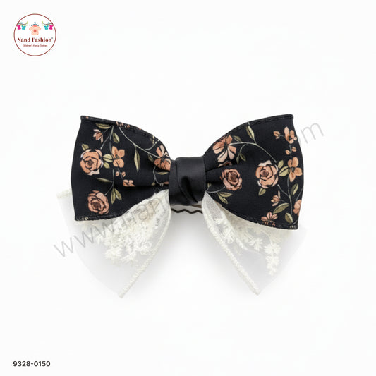 Black Floral Designer Bow Hair Pin for Baby Girls