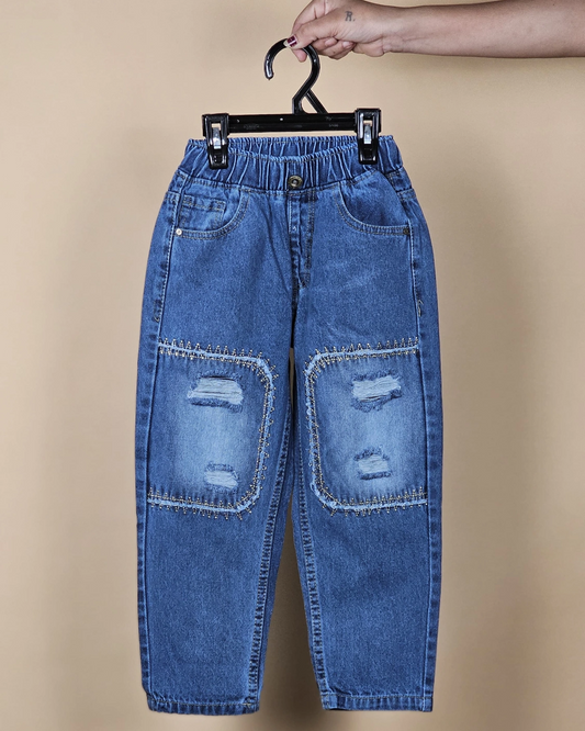 Boys Baggy Jeans Patched With Color