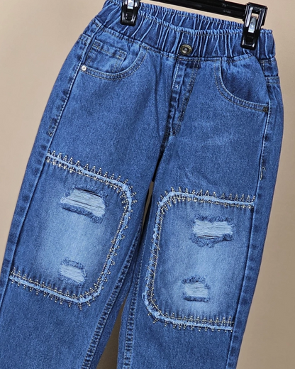 Boys Baggy Jeans Patched With Color