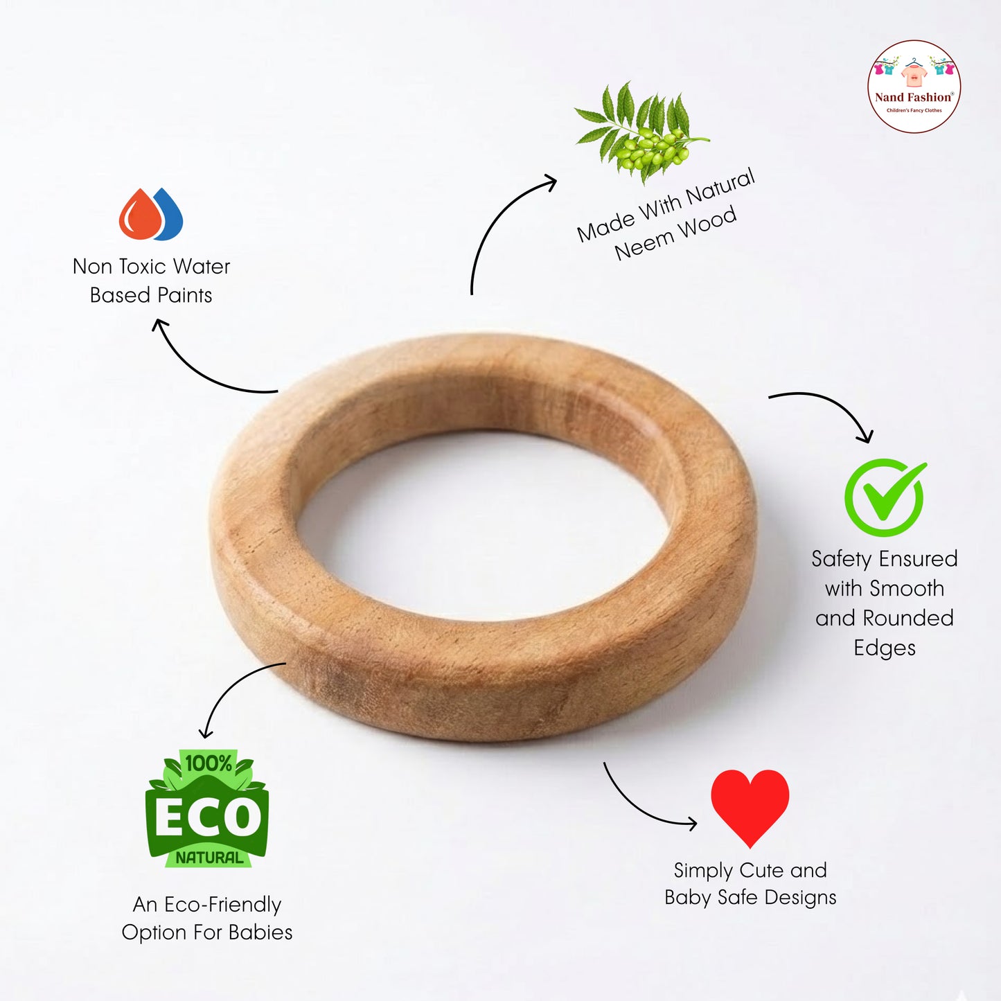 Neem Wood Baby Toys  | Organic & Eco-Friendly Wooden Toys | Teethers, Rattle & Push Toys | Safe for Newborns & Toddlers