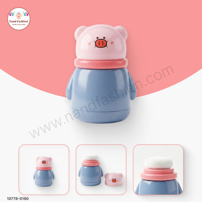 Baby Powder Box with Soft Puff | Cute Pig Cartoon Design Premium Baby Care Container
