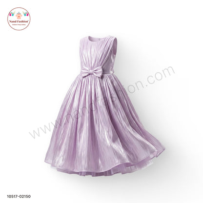 Girls Lavender Shimmer Party Wear Long Gown with Bow Waist – Elegant Princess Frock