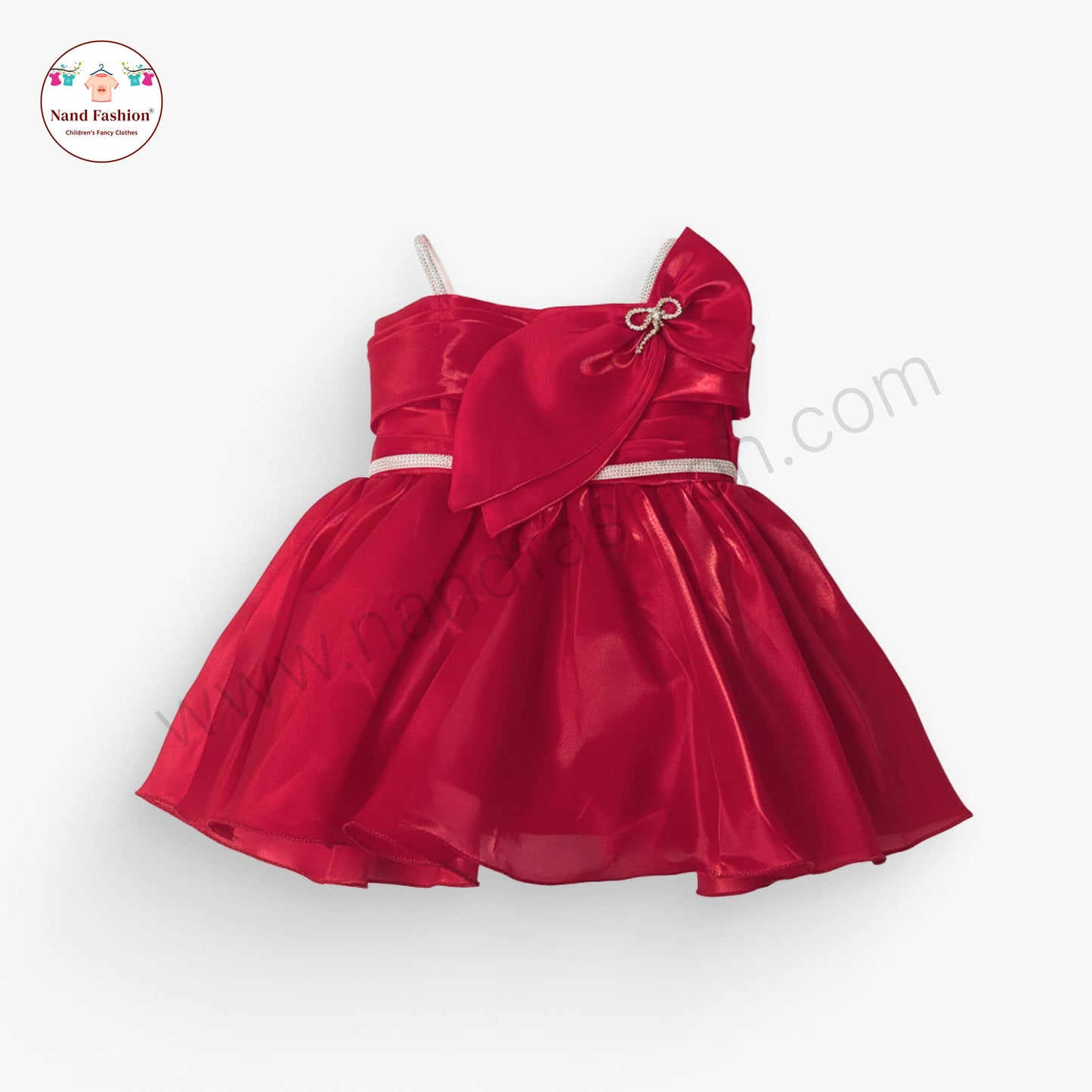 Girls Red Party Wear Frock | Elegant Bow Design Birthday Dress
