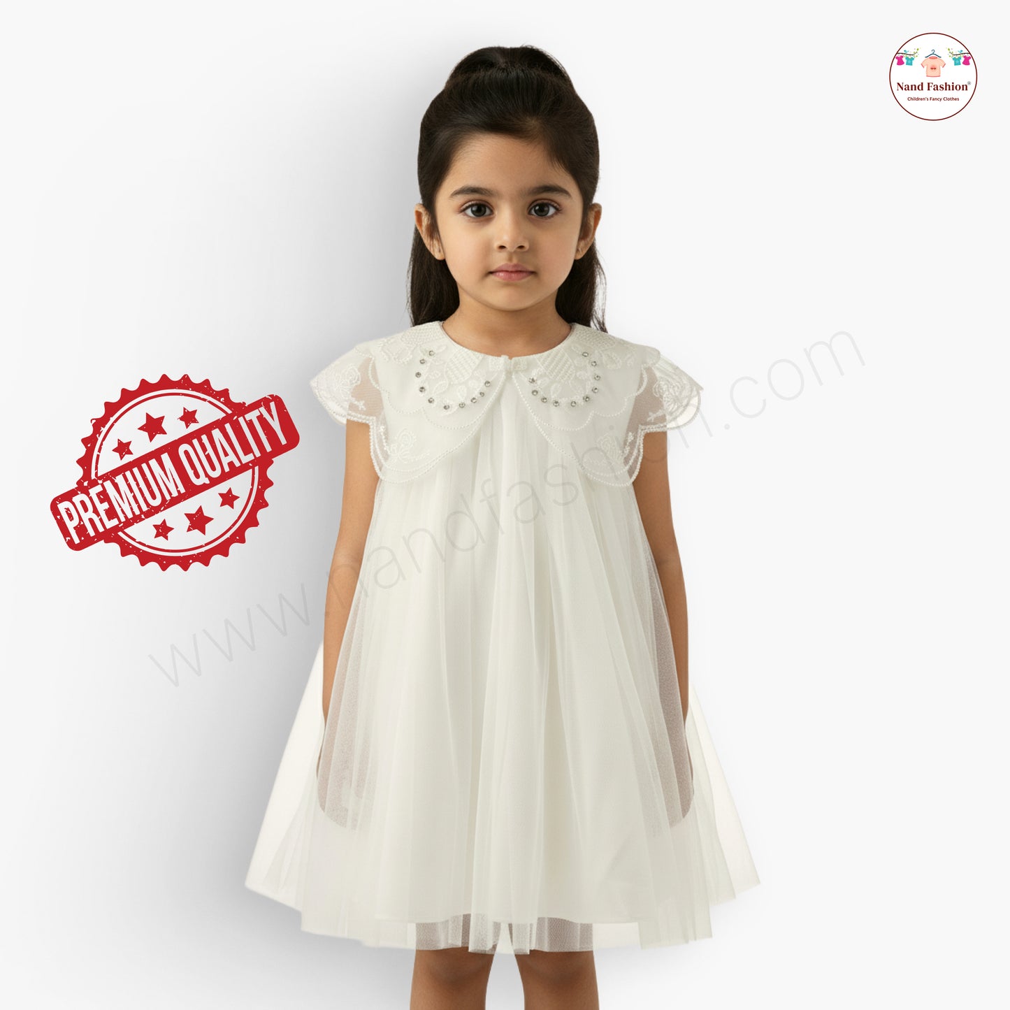 Pearl-Collar Net Party Wear Frock for Baby Girls – Available in Purple & White