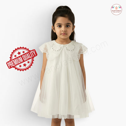 Pearl-Collar Net Party Wear Frock for Baby Girls – Available in Purple & White