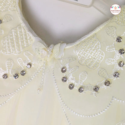 Pearl-Collar Net Party Wear Frock for Baby Girls – Available in Purple & White