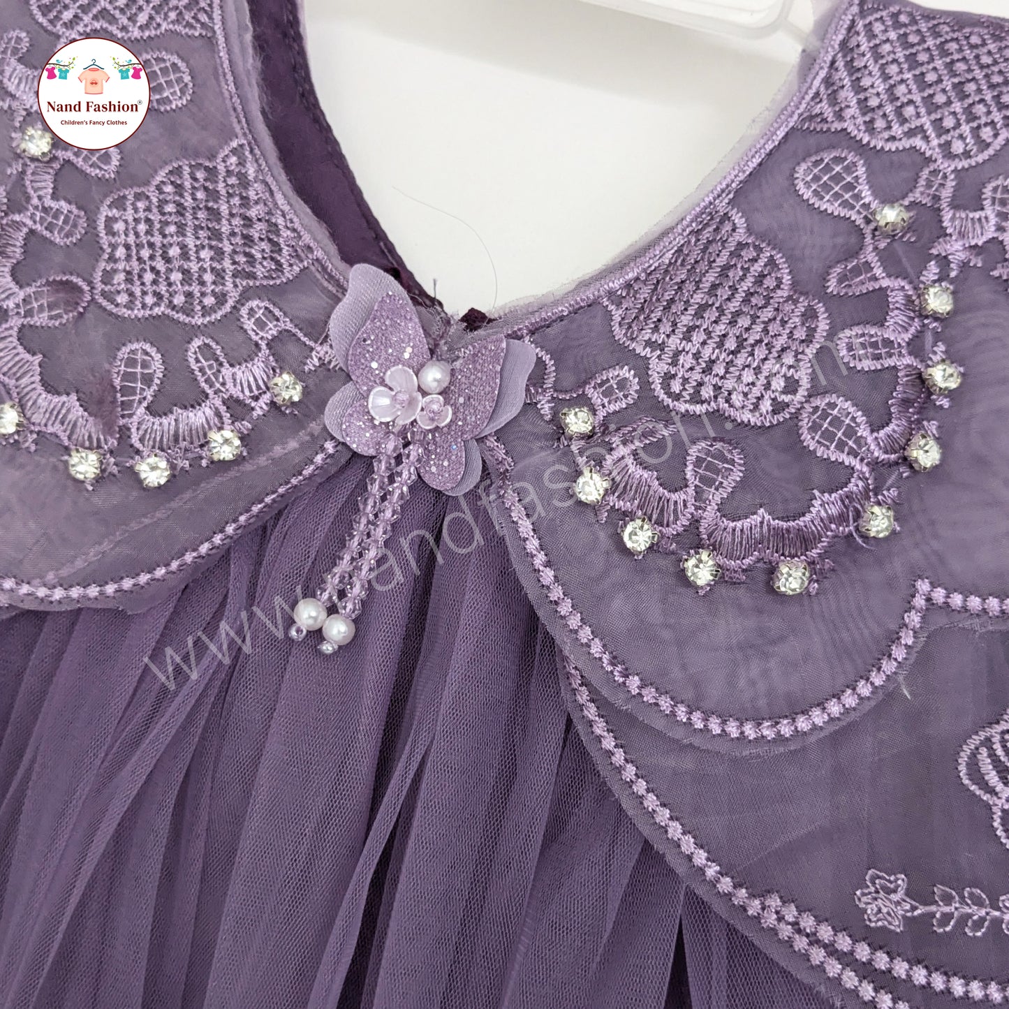 Pearl-Collar Net Party Wear Frock for Baby Girls – Available in Purple & White