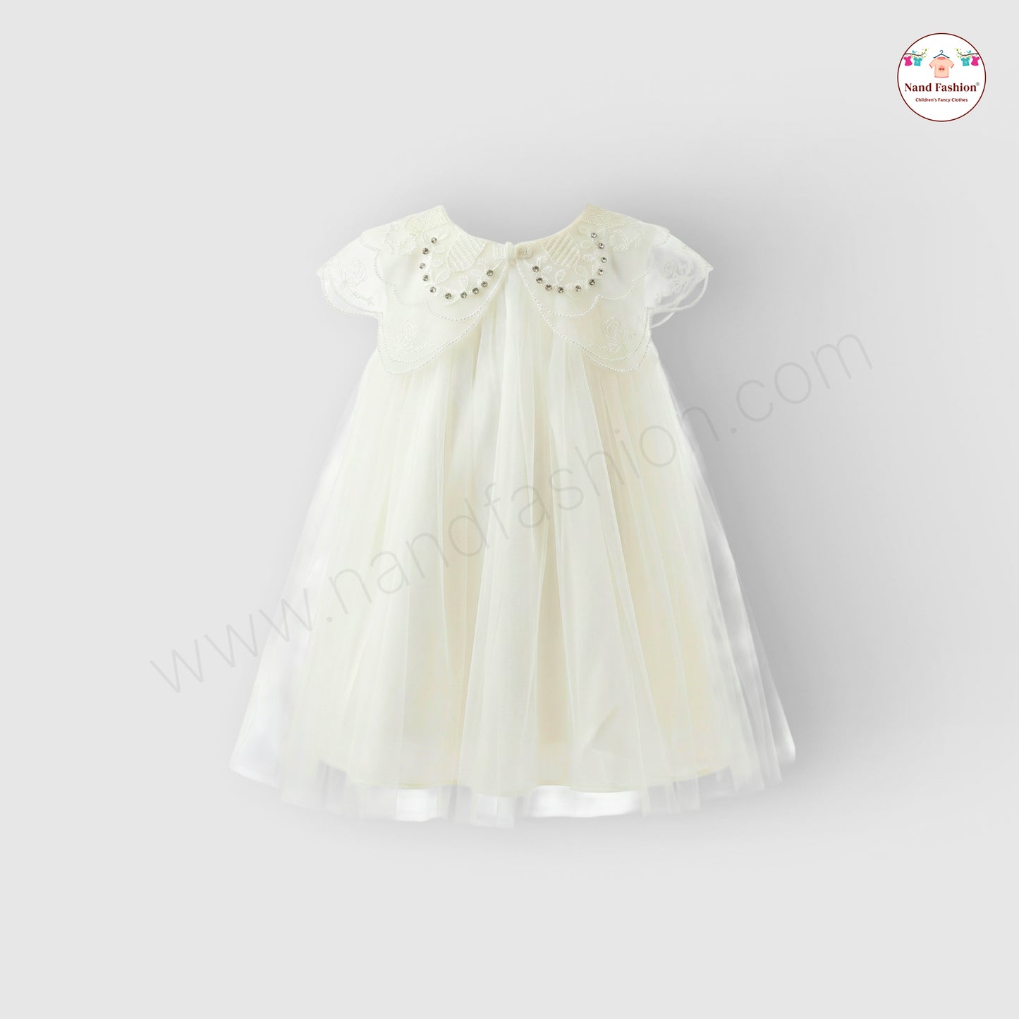 Pearl-Collar Net Party Wear Frock for Baby Girls – Available in Purple & White