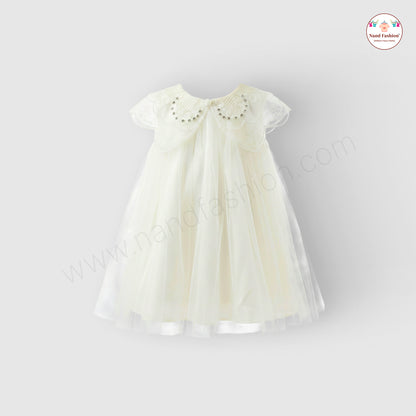 Pearl-Collar Net Party Wear Frock for Baby Girls – Available in Purple & White