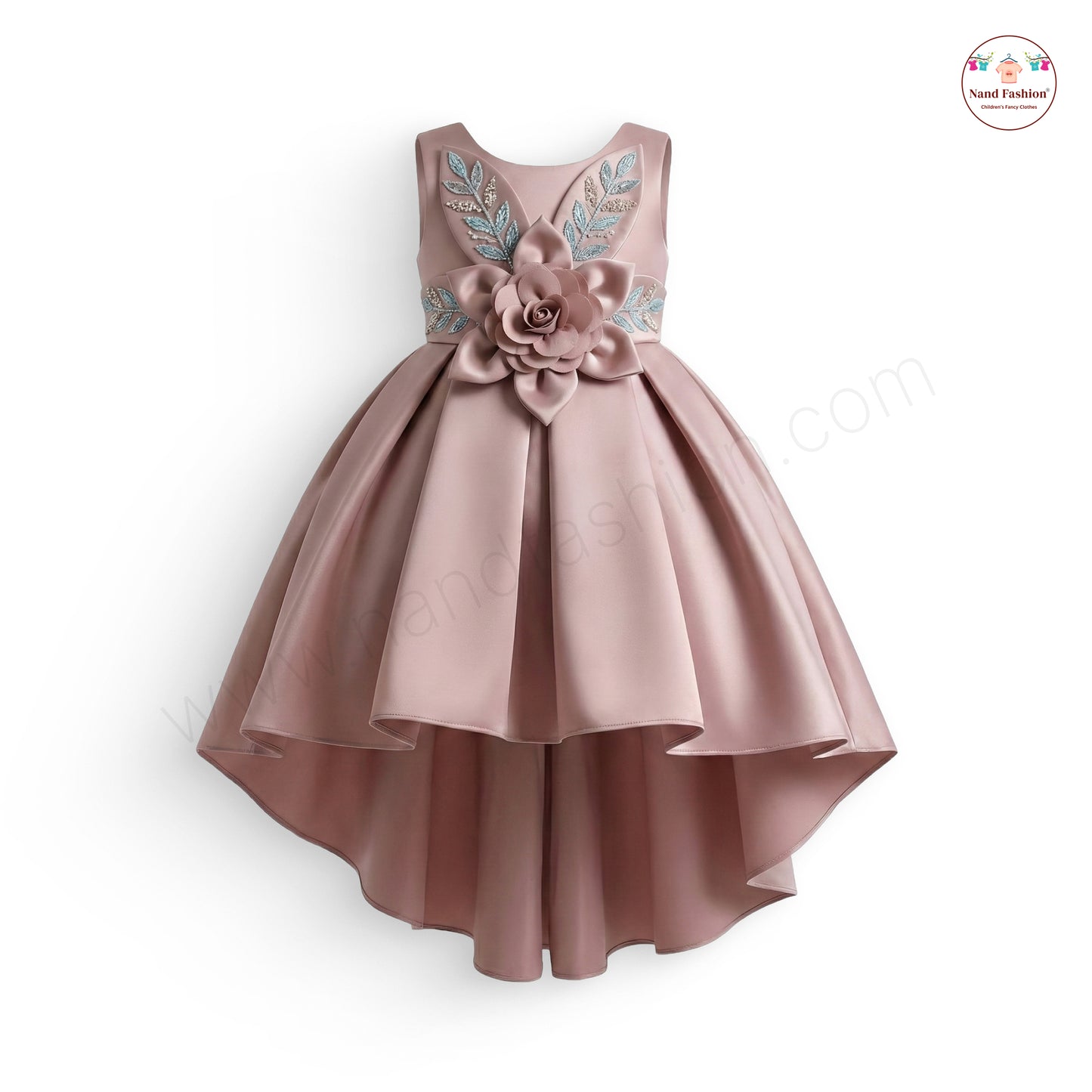 Premium High-Low Baby Girl Party Wear Frock with 3D Flower & Embroidered Design – Pink