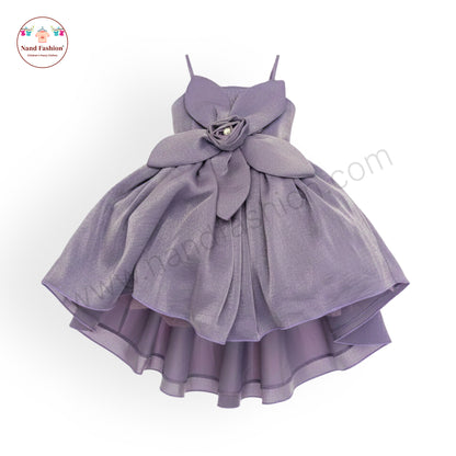 Elegant Lavender Flower Applique Party Wear Frock for Baby Girls with Layered Flare