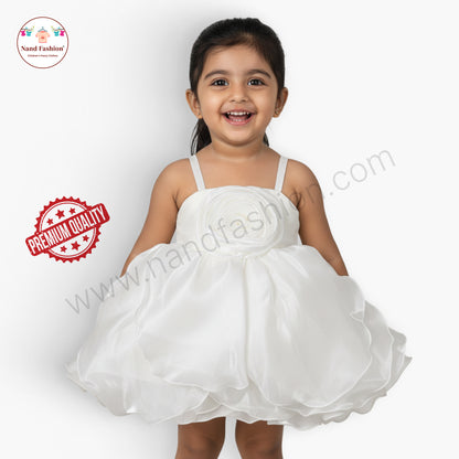 Snow White Rose Applique Party Wear Frock for Baby Girls with Puffy Layered Skirt