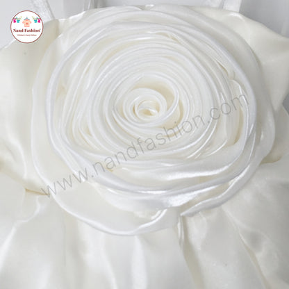 Snow White Rose Applique Party Wear Frock for Baby Girls with Puffy Layered Skirt