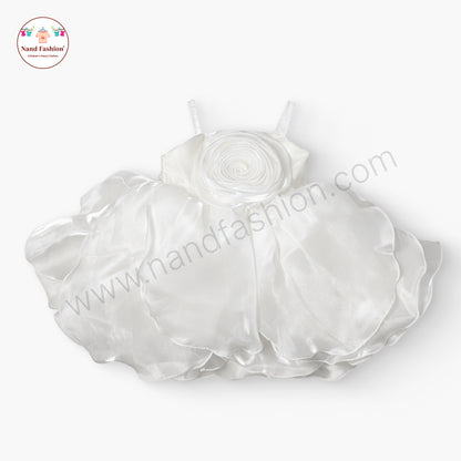 Snow White Rose Applique Party Wear Frock for Baby Girls with Puffy Layered Skirt