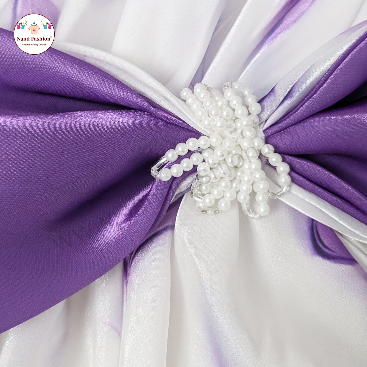 Girls White & Purple One-Shoulder Party Wear Frock | Elegant Bow Design Birthday Dress