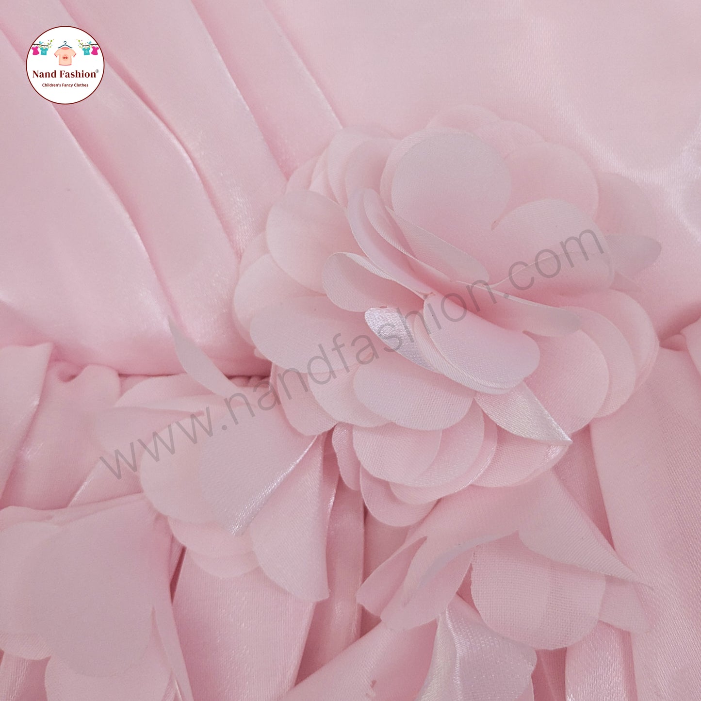 Girls Light Pink Party Wear Frock | Pearl Neckline & Floral Design Birthday Dress