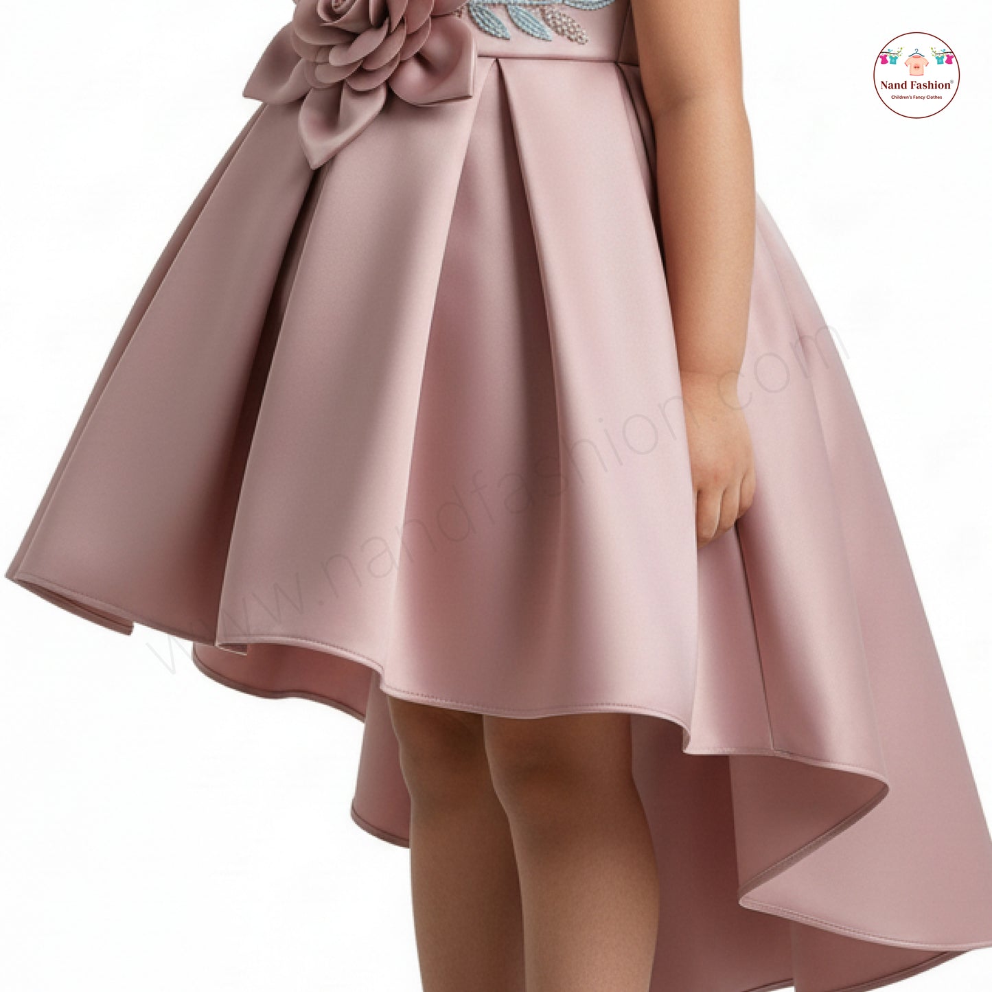 Premium High-Low Baby Girl Party Wear Frock with 3D Flower & Embroidered Design – Pink