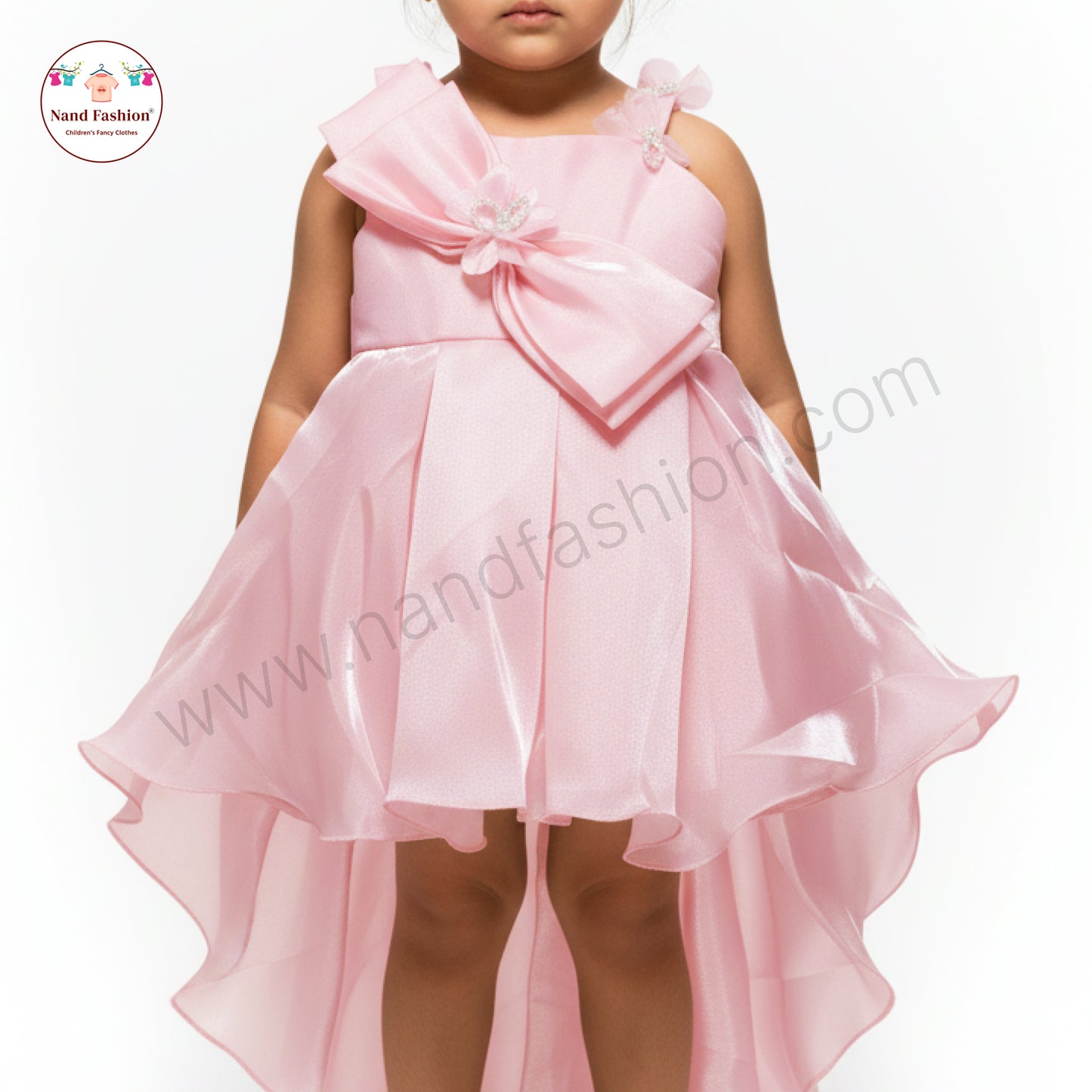 Kids High-Low Pink Party Wear Frock | Premium Bow Design Birthday Dress