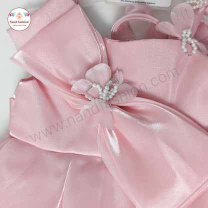 Kids High-Low Pink Party Wear Frock | Premium Bow Design Birthday Dress