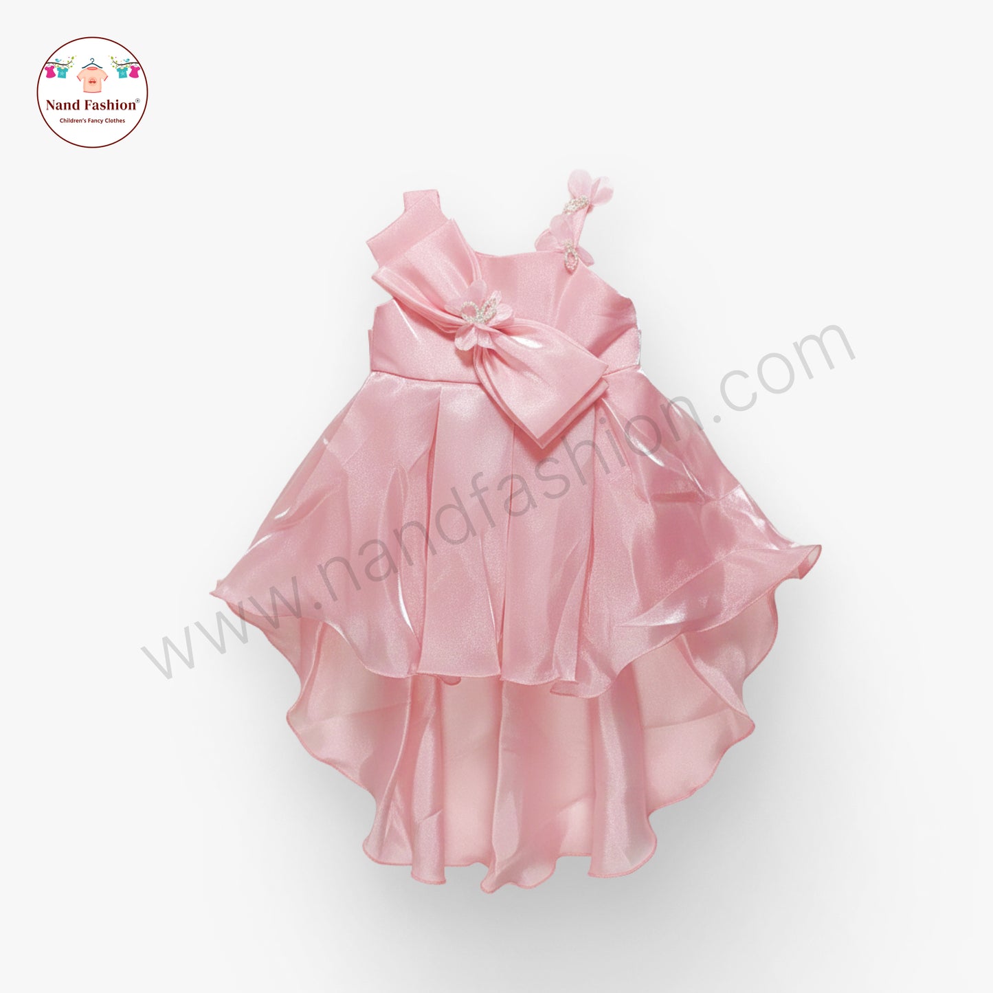 Kids High-Low Pink Party Wear Frock | Premium Bow Design Birthday Dress