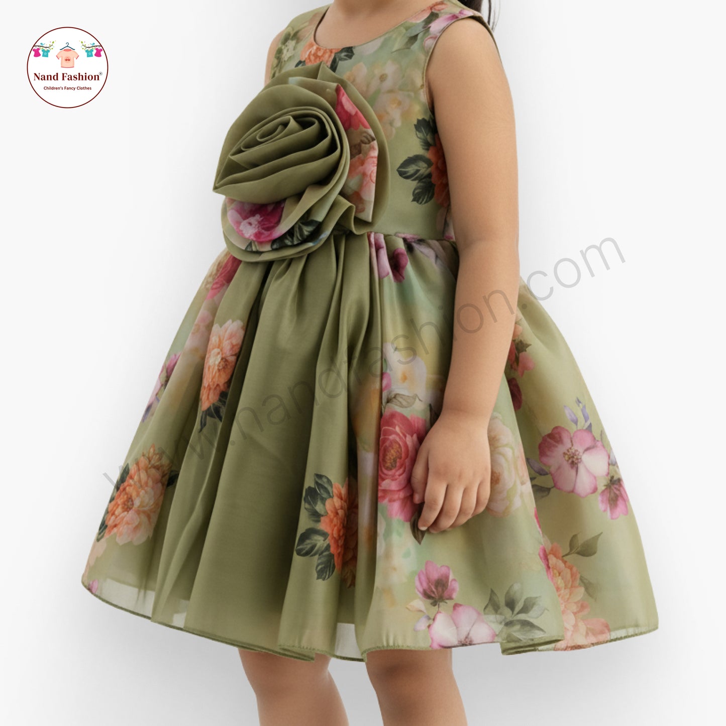 Girls Floral Party Wear Frock | Green & Purple Rose Design Birthday Dress | Premium Organza Gown