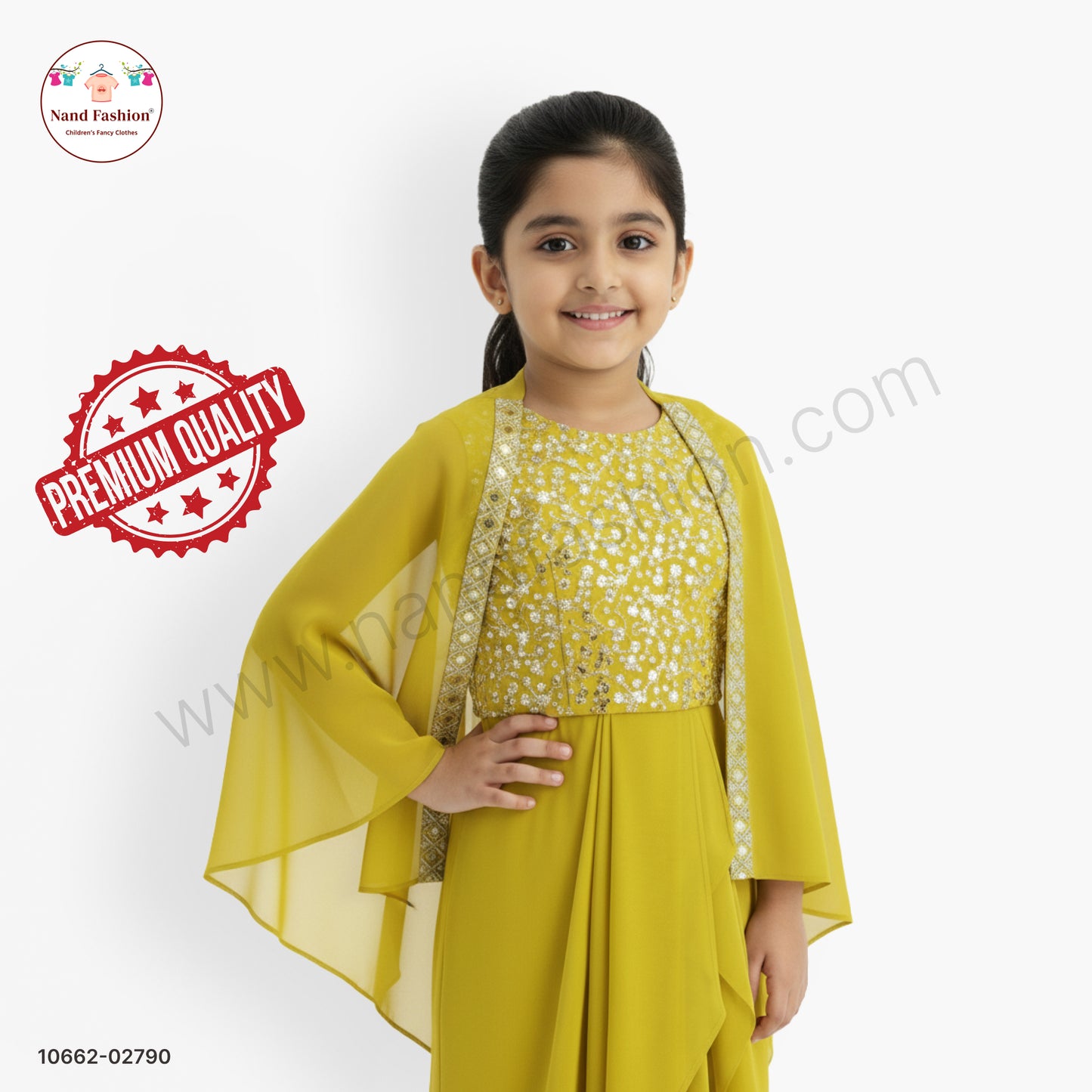 Girls Yellow Sequin Top with Palazzo Pants & Cape Dupatta | Kids Festive & Party Wear Plaza Pair