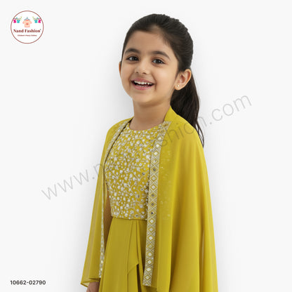 Girls Yellow Sequin Top with Palazzo Pants & Cape Dupatta | Kids Festive & Party Wear Plaza Pair