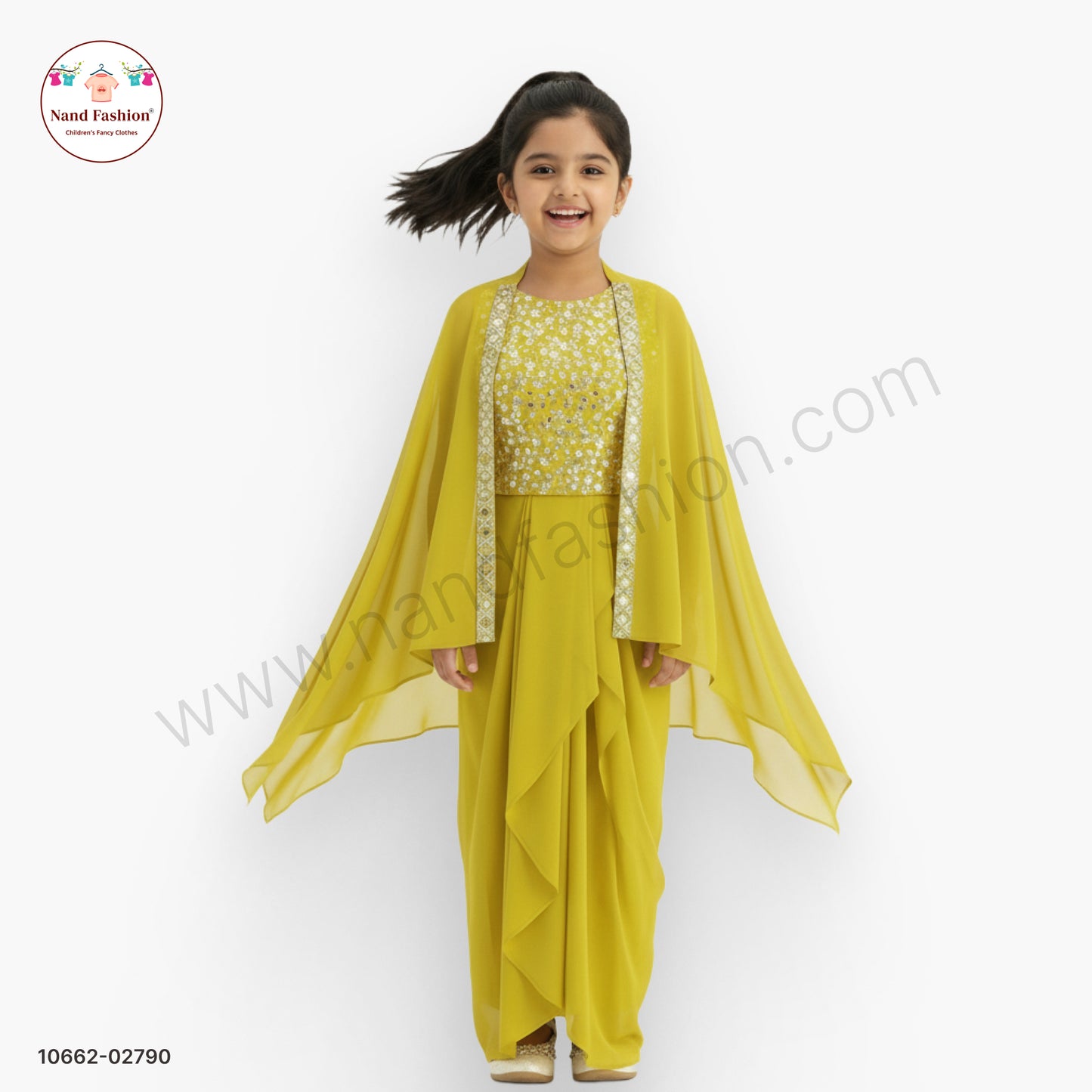 Girls Yellow Sequin Top with Palazzo Pants & Cape Dupatta | Kids Festive & Party Wear Plaza Pair