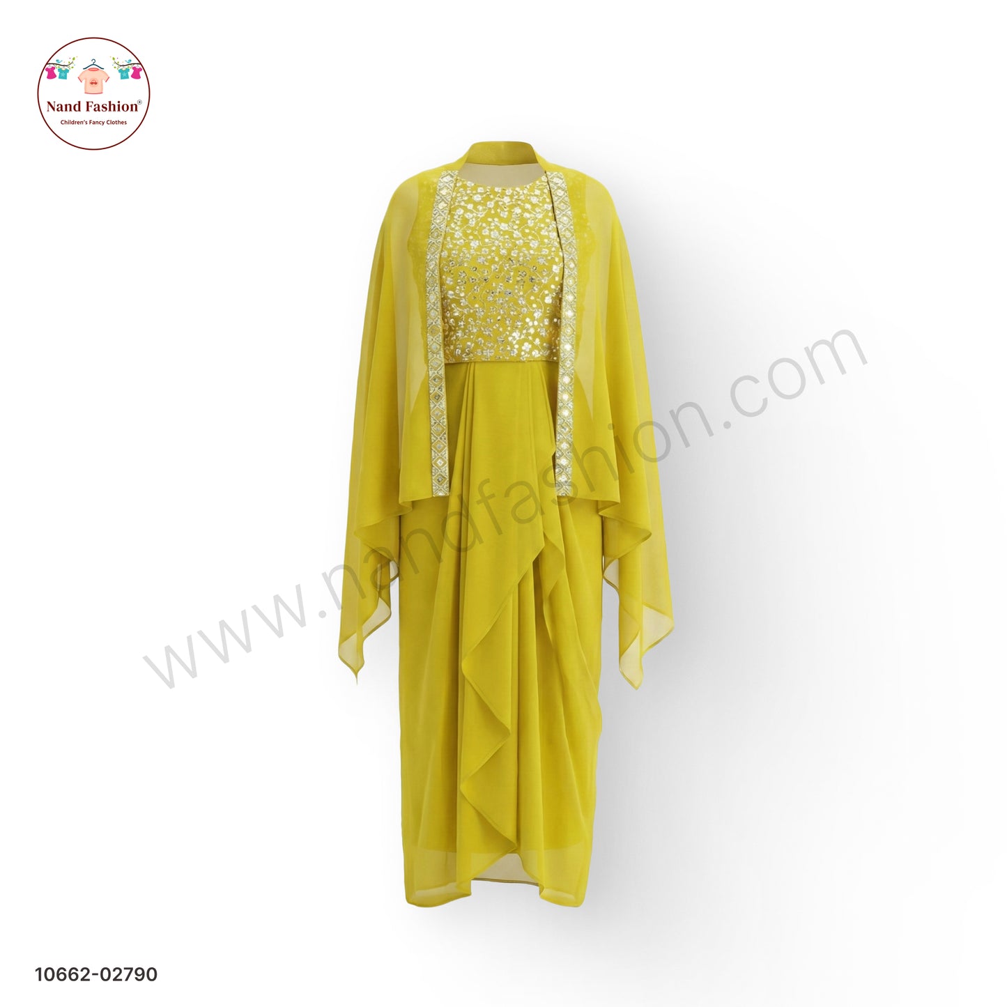 Girls Yellow Sequin Top with Palazzo Pants & Cape Dupatta | Kids Festive & Party Wear Plaza Pair