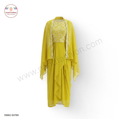 Girls Yellow Sequin Top with Palazzo Pants & Cape Dupatta | Kids Festive & Party Wear Plaza Pair