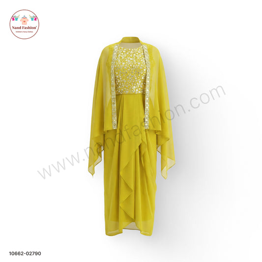 Girls Yellow Sequin Top with Palazzo Pants & Cape Dupatta | Kids Festive & Party Wear Plaza Pair