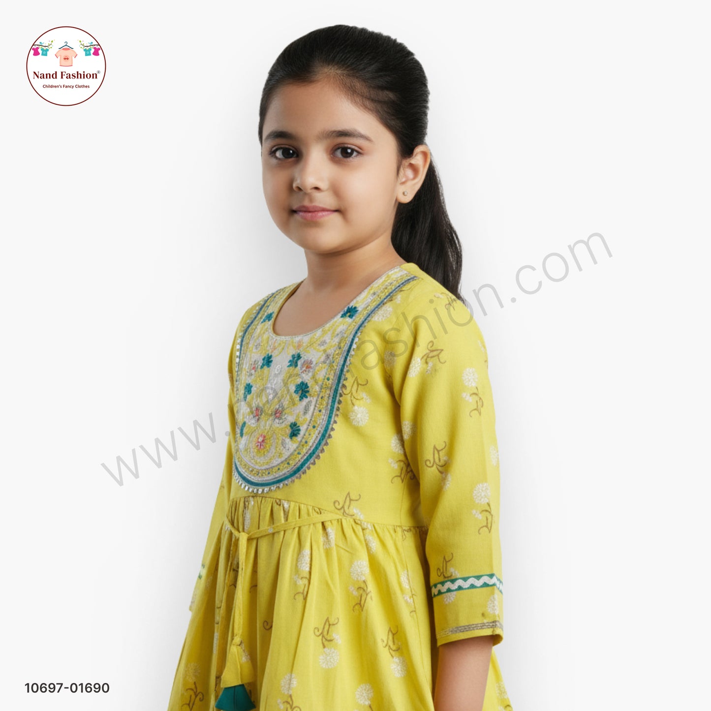 Yellow Embroidered Kurti with Plaza Pair  for Girls – Festive Ethnic Wear