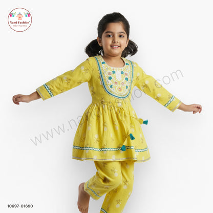 Yellow Embroidered Kurti with Plaza Pair  for Girls – Festive Ethnic Wear