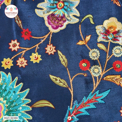 Girls Navy Blue Floral Printed Top with Palazzo Pants & Net Dupatta | Kids Party Wear Plaza Pair