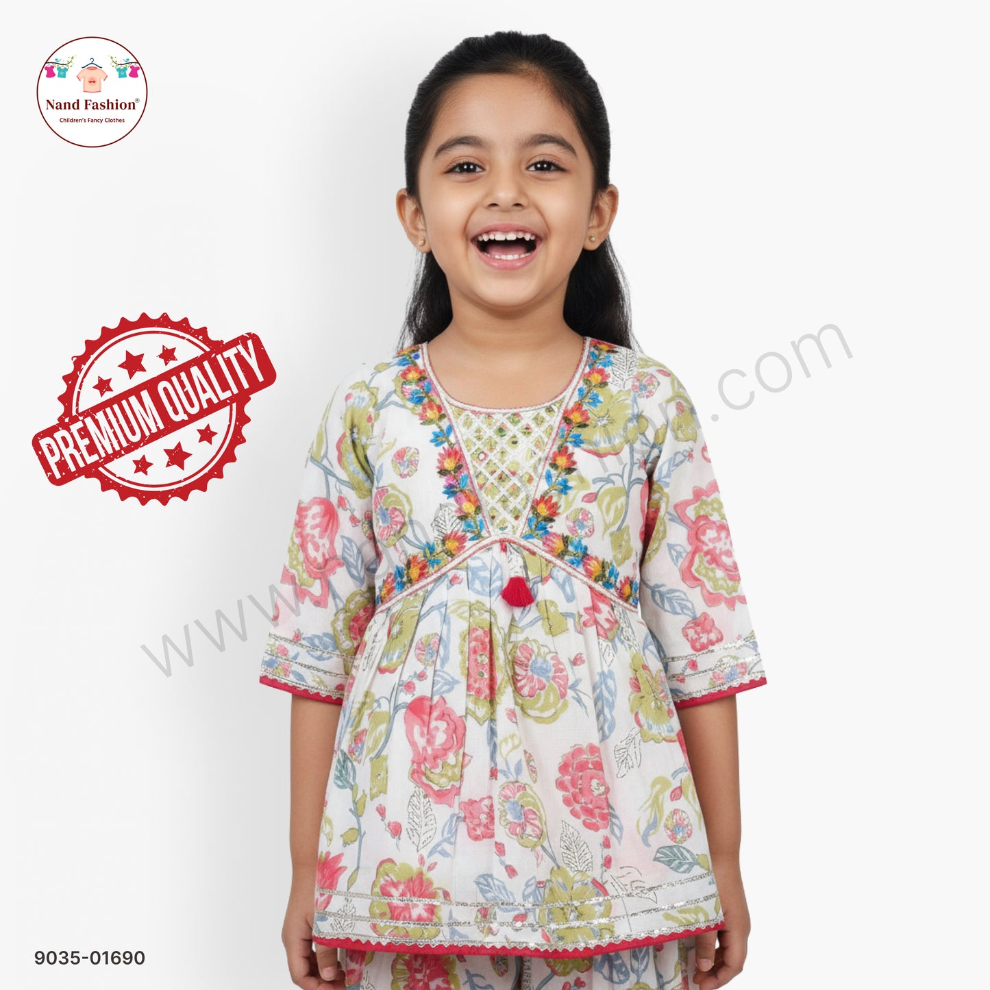 Girls Floral Printed Kurti with Sharara Pants | Kids Ethnic Wear Sharara Pair