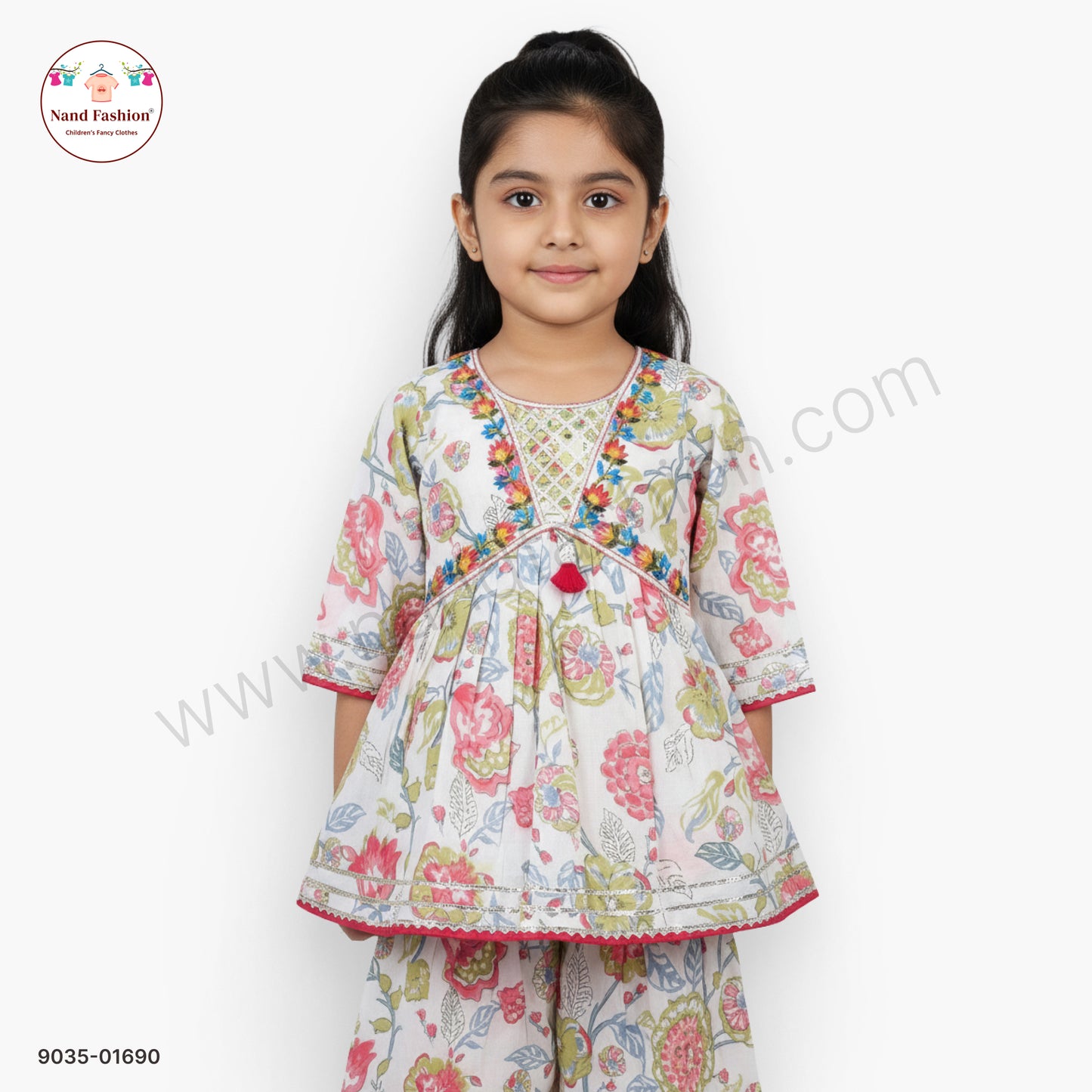 Girls Floral Printed Kurti with Sharara Pants | Kids Ethnic Wear Sharara Pair