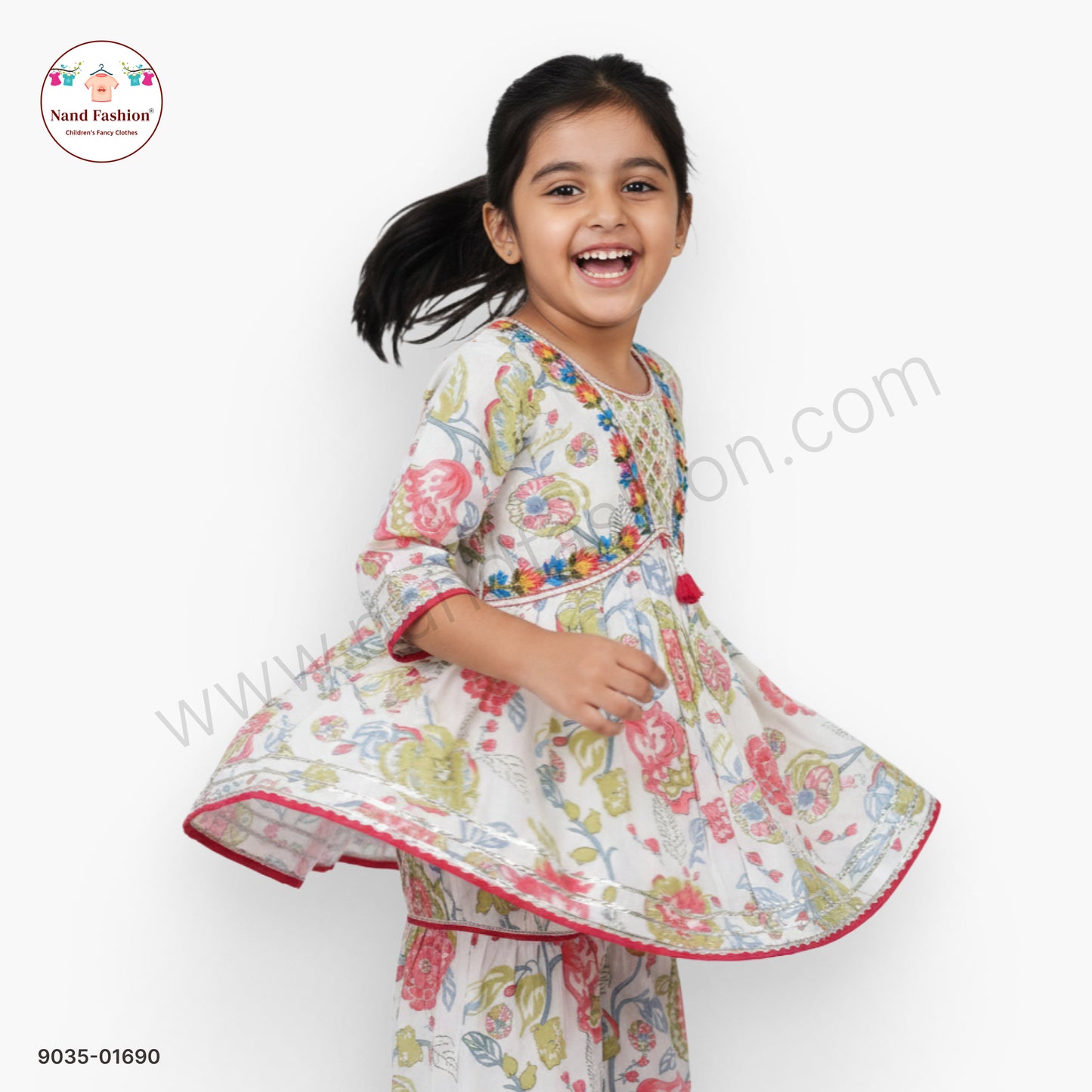 Girls Floral Printed Kurti with Sharara Pants | Kids Ethnic Wear Sharara Pair