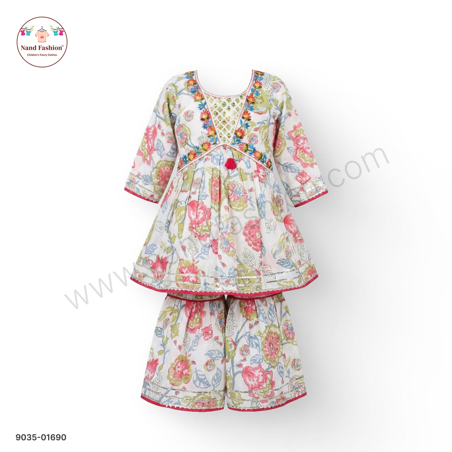 Girls Floral Printed Kurti with Sharara Pants | Kids Ethnic Wear Sharara Pair