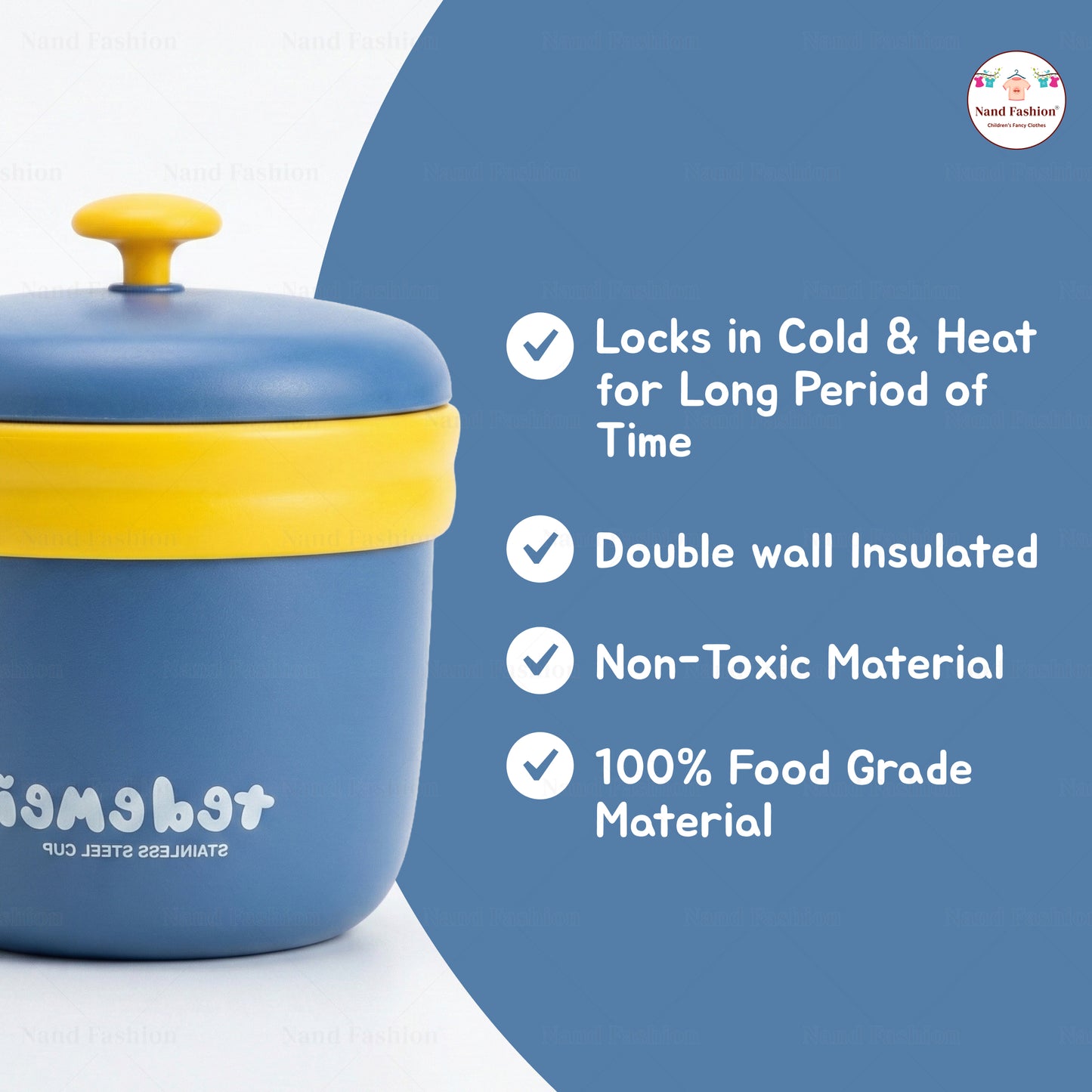 Hot & Cold Insulated Baby Feeding Bowl with Handle | Stainless Steel Baby Food Bowl with Lid in Blue and pink colors