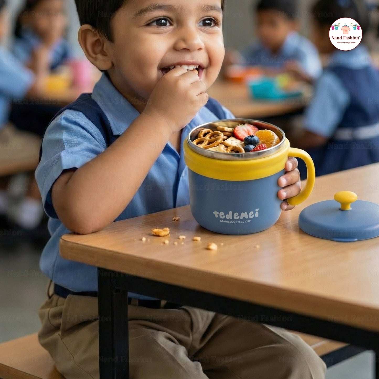 Hot & Cold Insulated Baby Feeding Bowl with Handle | Stainless Steel Baby Food Bowl with Lid in Blue and pink colors