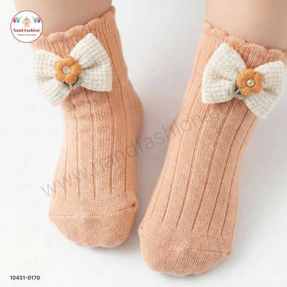 Soft Ribbed Kids Socks with Flower Bow