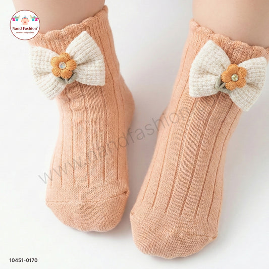 Soft Ribbed Kids Socks with Flower Bow