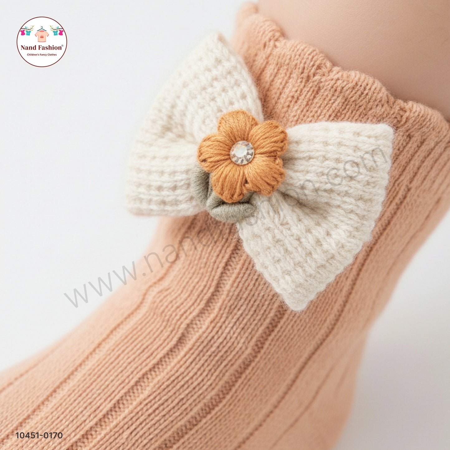 Soft Ribbed Kids Socks with Flower Bow
