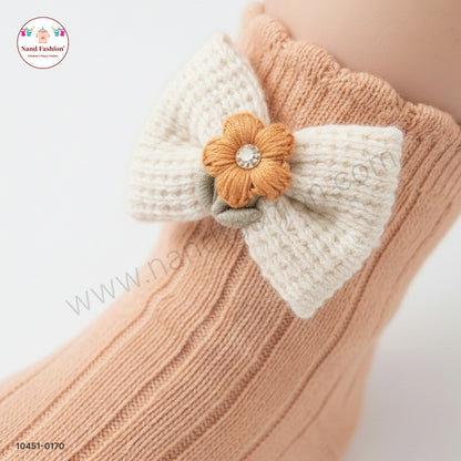 Soft Ribbed Kids Socks with Flower Bow