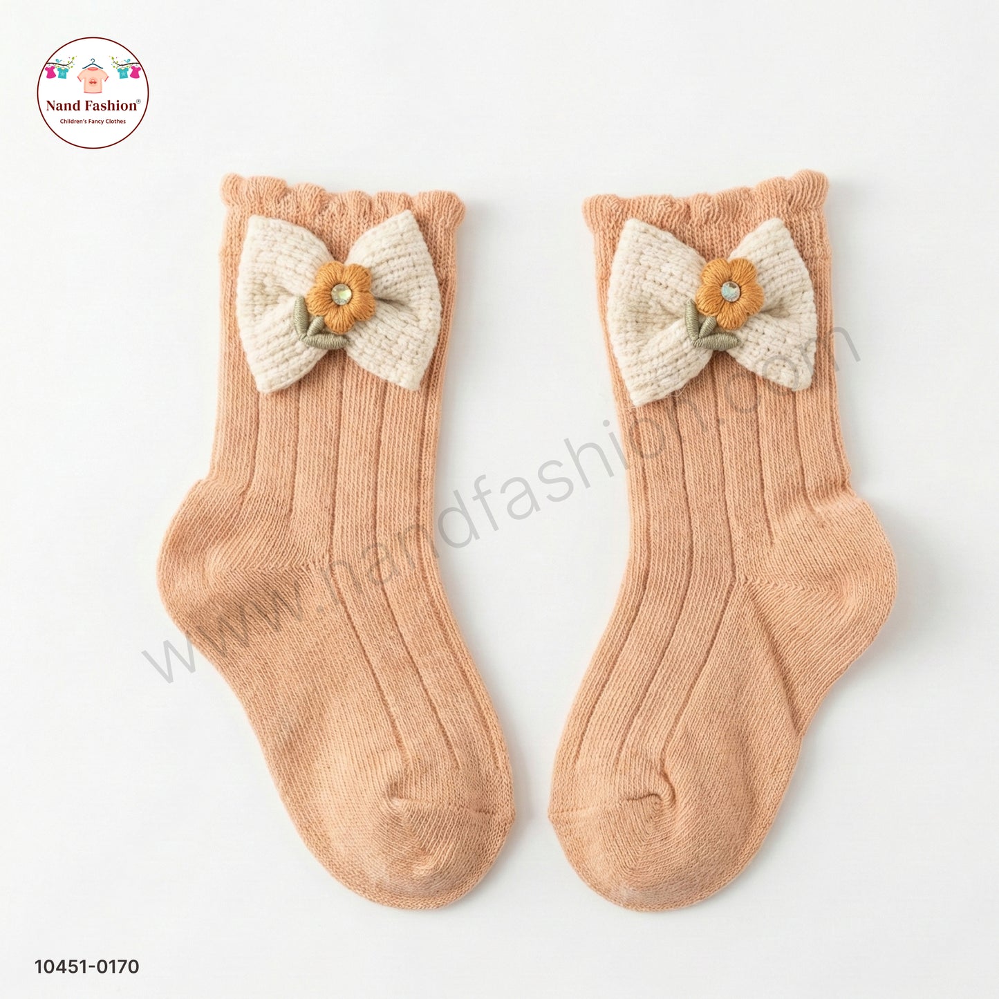 Soft Ribbed Kids Socks with Flower Bow